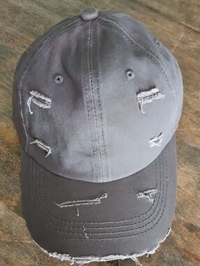 NWT Gray Denim Distressed Baseball Cap